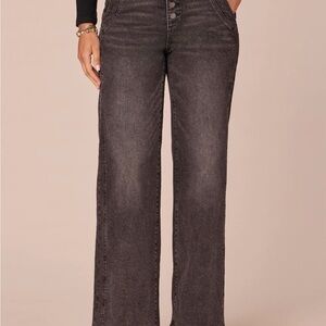 Democracy "Ab"solution Skyrise Button Fly Wide Leg Petite Jeans with Front Panel